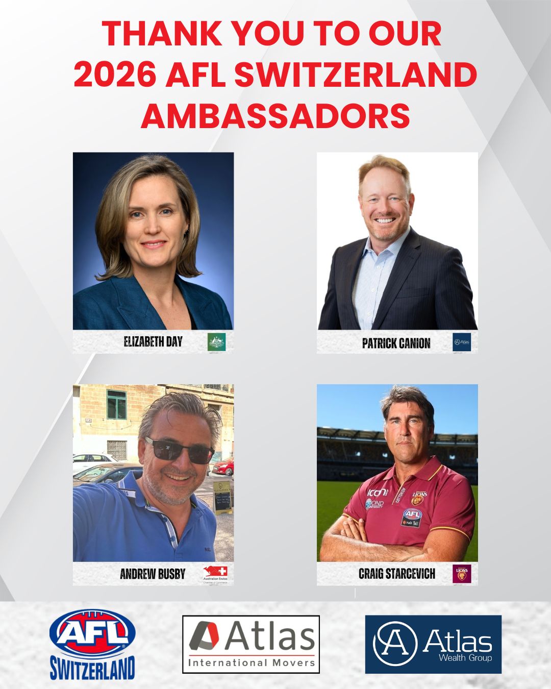 🏉🇨🇭 A huge thank you to our 2026 AFL Switzerland Ambassadors! 🇦🇺🏉
